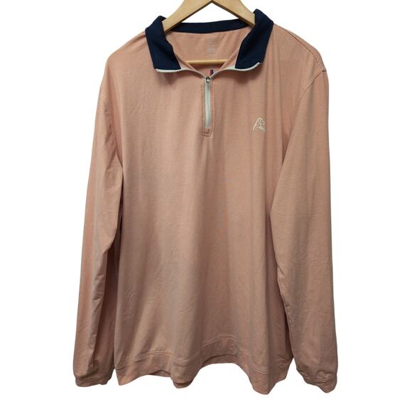 Rhoback Quarter-Zip Pullover Sweater Orange White Stripe Golf Performance XXL - Picture 1 of 5